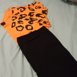 Neon Orange Animal Print Shirt L